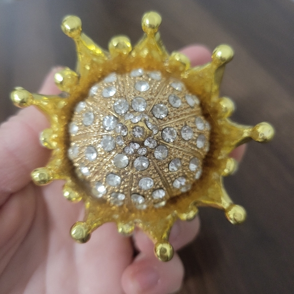 Gold Tone and Silver Tone Jeweled Crown Trinket Box - Picture 3 of 6